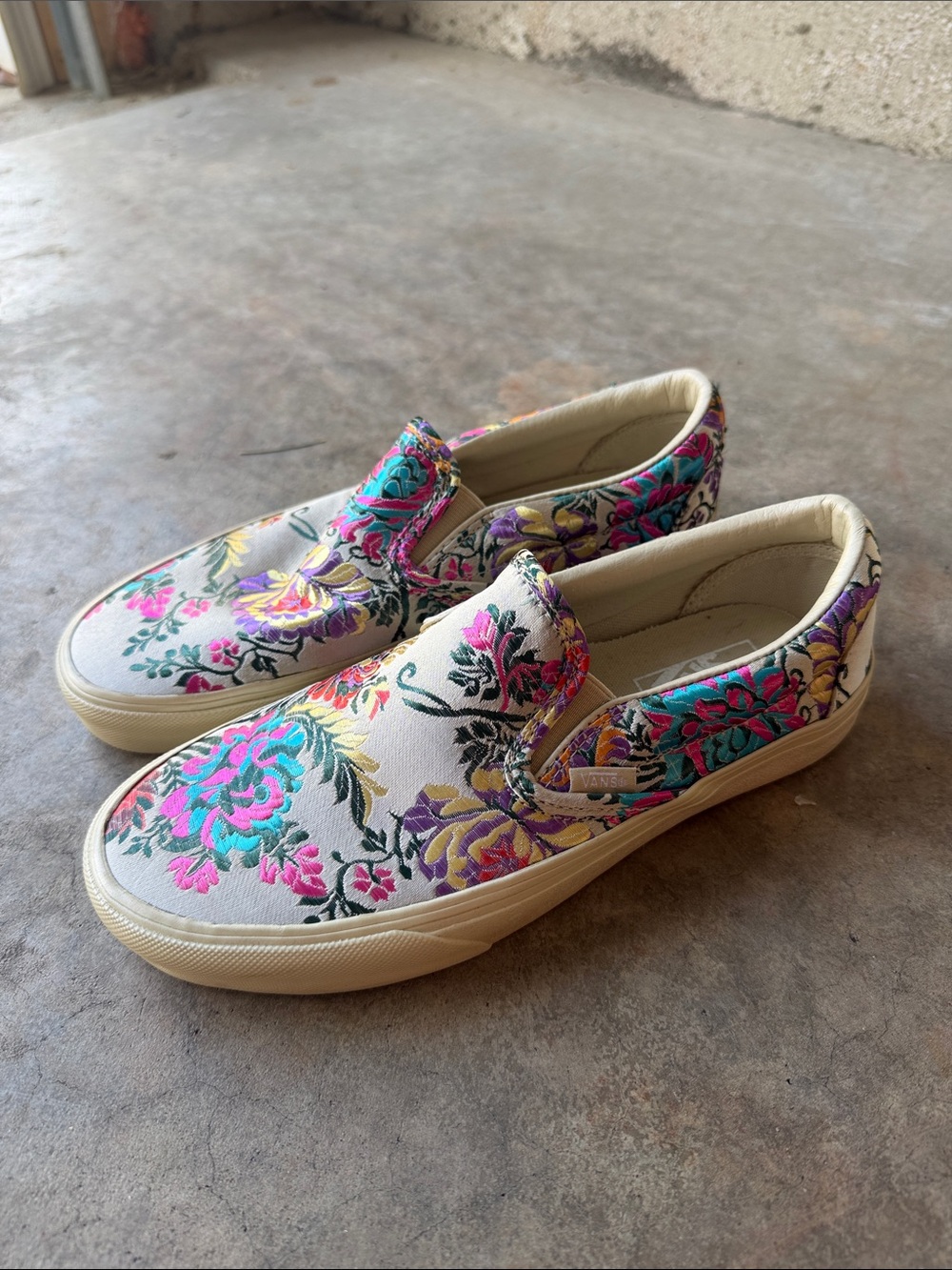Vans Floral Slip-On Sneakers in Cream with Teal, Pink, Purple & Yellow